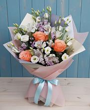 Букет Утренняя свежесть в Санкт-Петербурге Букет цветов из:  Лизиантусы, Розы, Альстромерии и Гипсофила в Санкт-Петербурге
